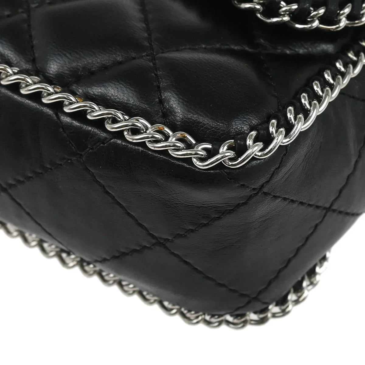 Chanel 2006-2008 Black Lambskin East West Around Chain Shoulder Bag