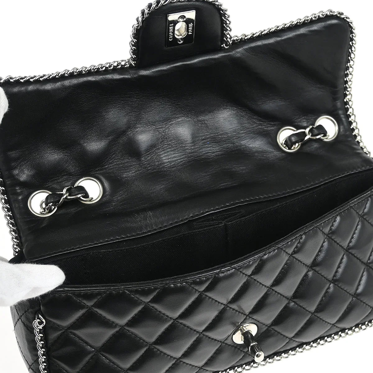 Chanel 2006-2008 Black Lambskin East West Around Chain Shoulder Bag