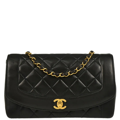 Chanel 1994-1996 Black Lambskin Medium Diana Shoulder Bag