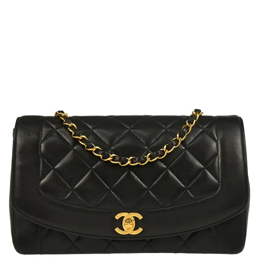 Chanel 1994-1996 Black Lambskin Medium Diana Shoulder Bag