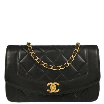 Chanel 1991-1994 Black Lambskin Small Diana Shoulder Bag