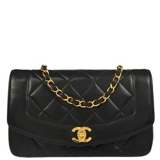 Chanel 1991-1994 Black Lambskin Small Diana Shoulder Bag