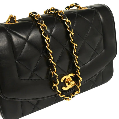 Chanel 1991-1994 Black Lambskin Small Diana Shoulder Bag