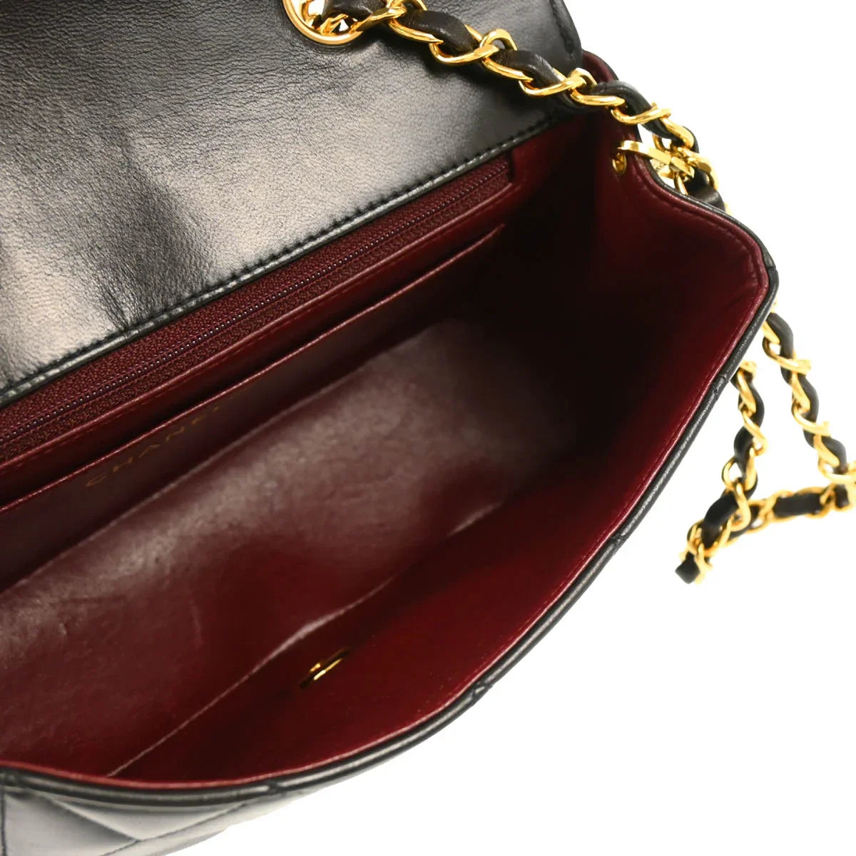 Chanel 1991-1994 Black Lambskin Small Diana Shoulder Bag