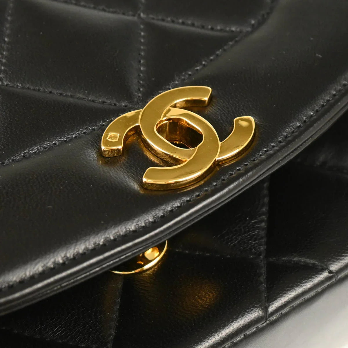 Chanel 1991-1994 Black Lambskin Small Diana Shoulder Bag