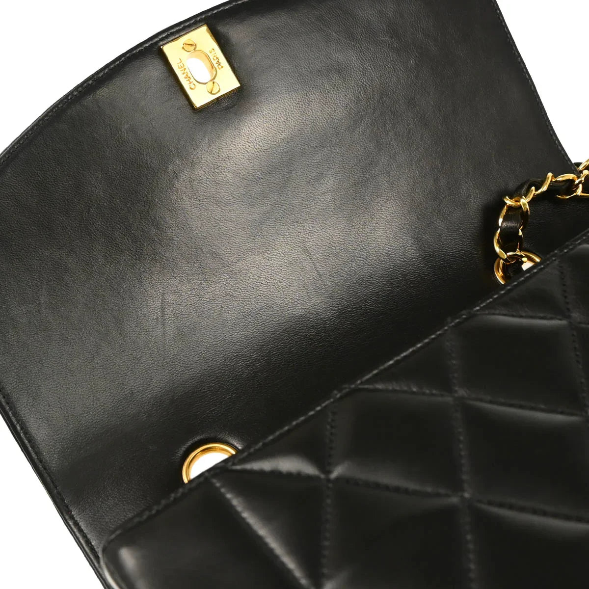 Chanel 1991-1994 Black Lambskin Small Diana Shoulder Bag