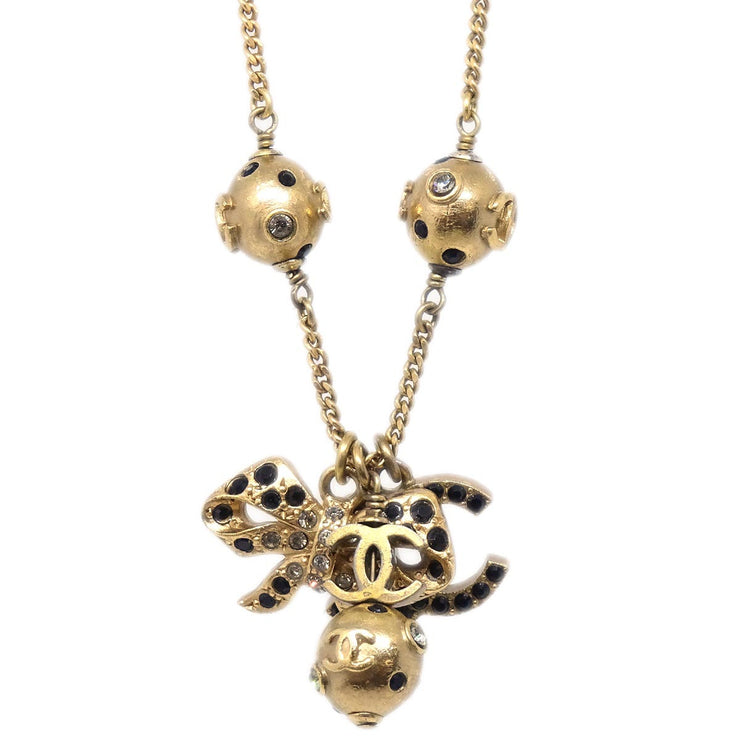 Chanel Icon Gold Chain Pendant Necklace Rhinestone 03P