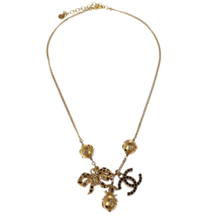 Chanel Icon Gold Chain Pendant Necklace Rhinestone 03P