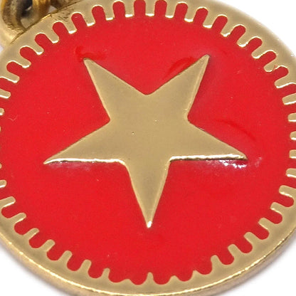 Chanel Button Star Dangle Piercing Earrings Gold Red 01P
