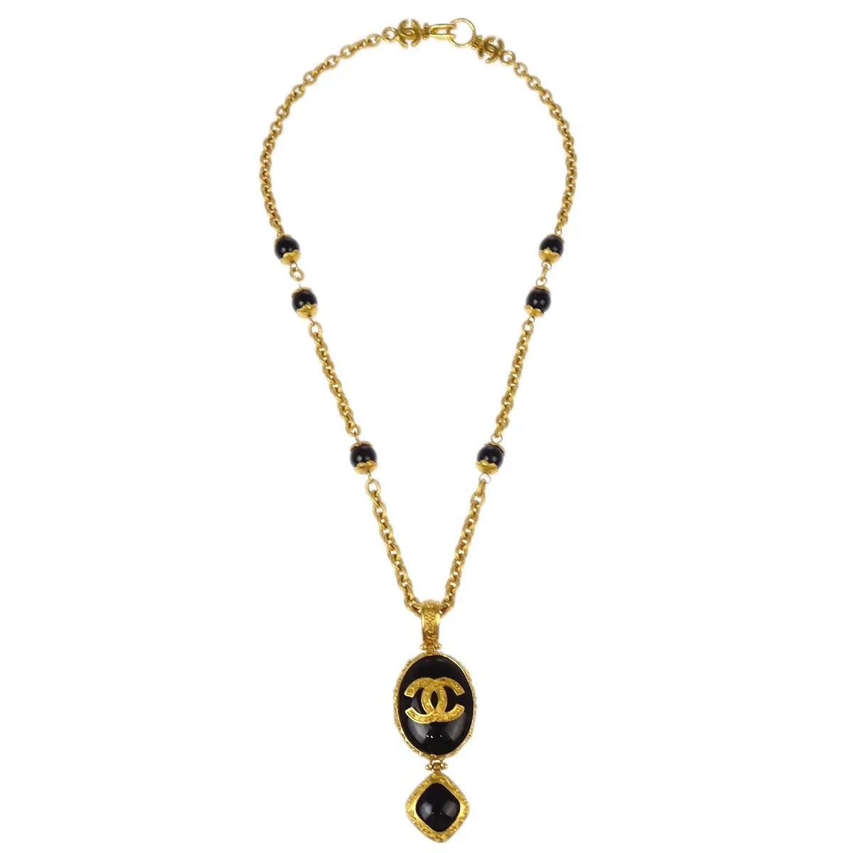 Chanel Gold Stone Chain Pendant Necklace 96A