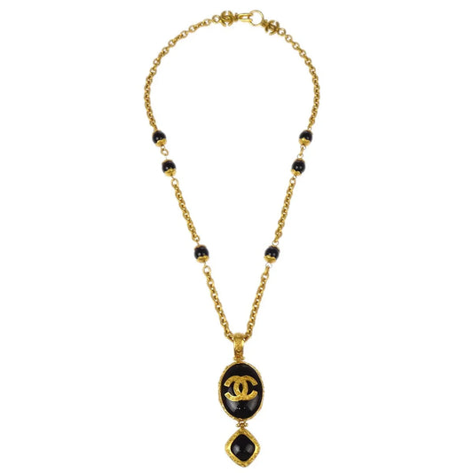 Chanel Gold Stone Chain Pendant Necklace 96A