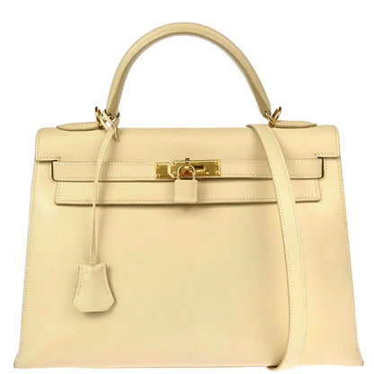 Hermes 2000 Beige Box Calf Kelly 32 Sellier 2way Shoulder Handbag