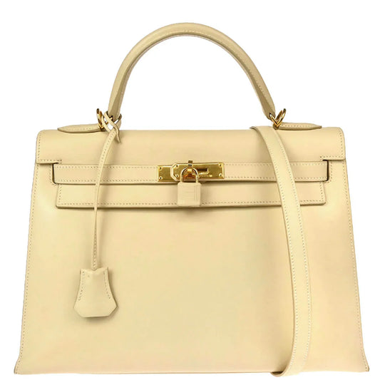 Hermes 2000 Beige Box Calf Kelly 32 Sellier 2way Shoulder Handbag