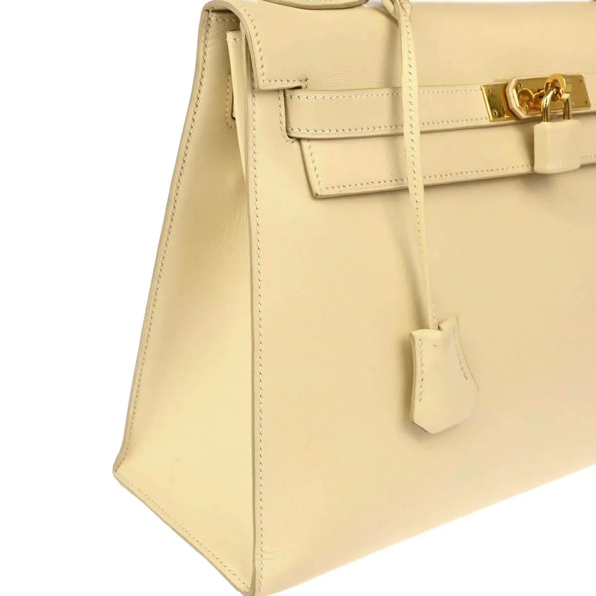 Hermes 2000 Beige Box Calf Kelly 32 Sellier 2way Shoulder Handbag