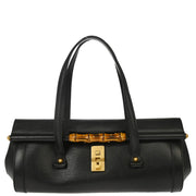 Gucci Black Leather Bamboo Handbag