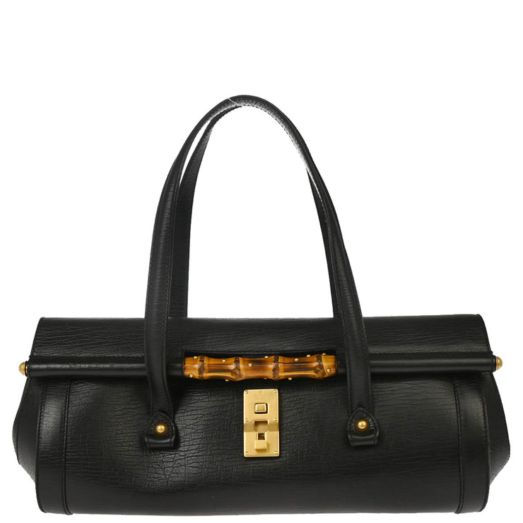 Gucci Black Leather Bamboo Handbag
