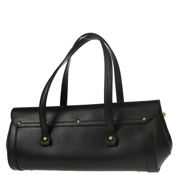 Gucci Black Leather Bamboo Handbag
