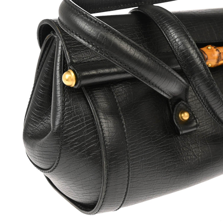Gucci Black Leather Bamboo Handbag