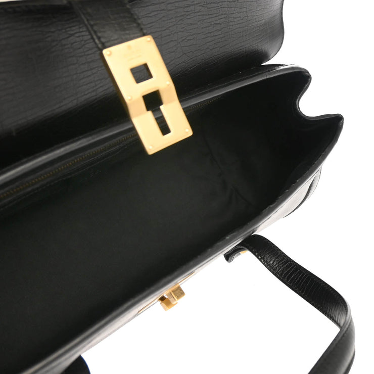 Gucci Black Leather Bamboo Handbag