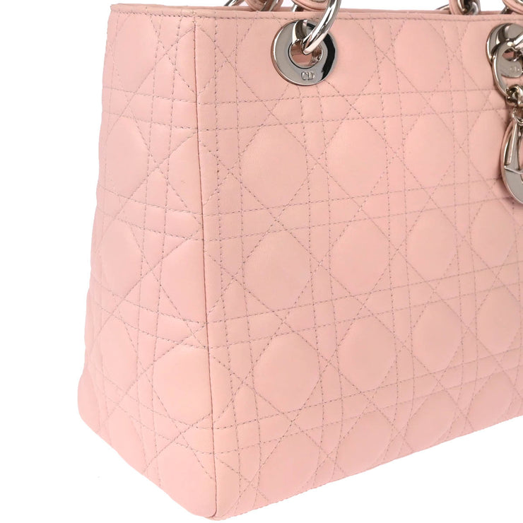 Christian Dior 2006 Pink Lambskin Medium Lady Dior Cannage 2way Shoulder Handbag
