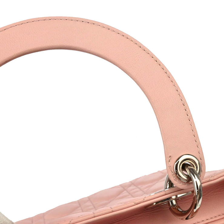 Christian Dior 2006 Pink Lambskin Medium Lady Dior Cannage 2way Shoulder Handbag