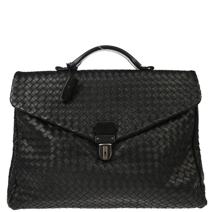 Bottega Veneta Black Intrecciato Briefcase Handbag