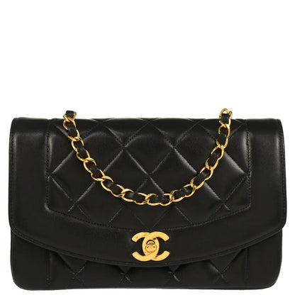 Chanel 1991-1994 Black Lambskin Small Diana Shoulder Bag