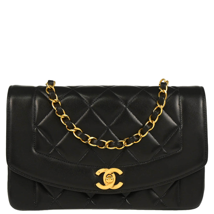 Chanel 1991-1994 Black Lambskin Small Diana Shoulder Bag
