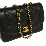 Chanel 1991-1994 Black Lambskin Small Diana Shoulder Bag