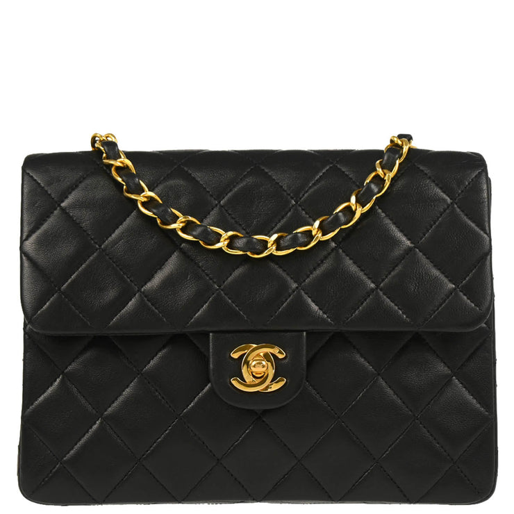 Chanel Black Lambskin Classic Square Flap Shoulder Bag 20