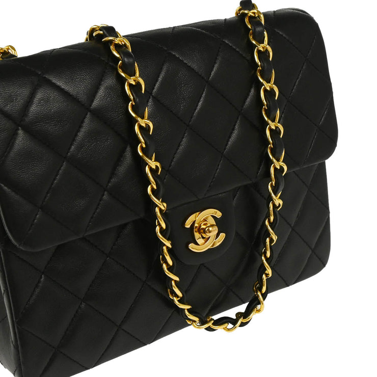 Chanel Black Lambskin Classic Square Flap Shoulder Bag 20