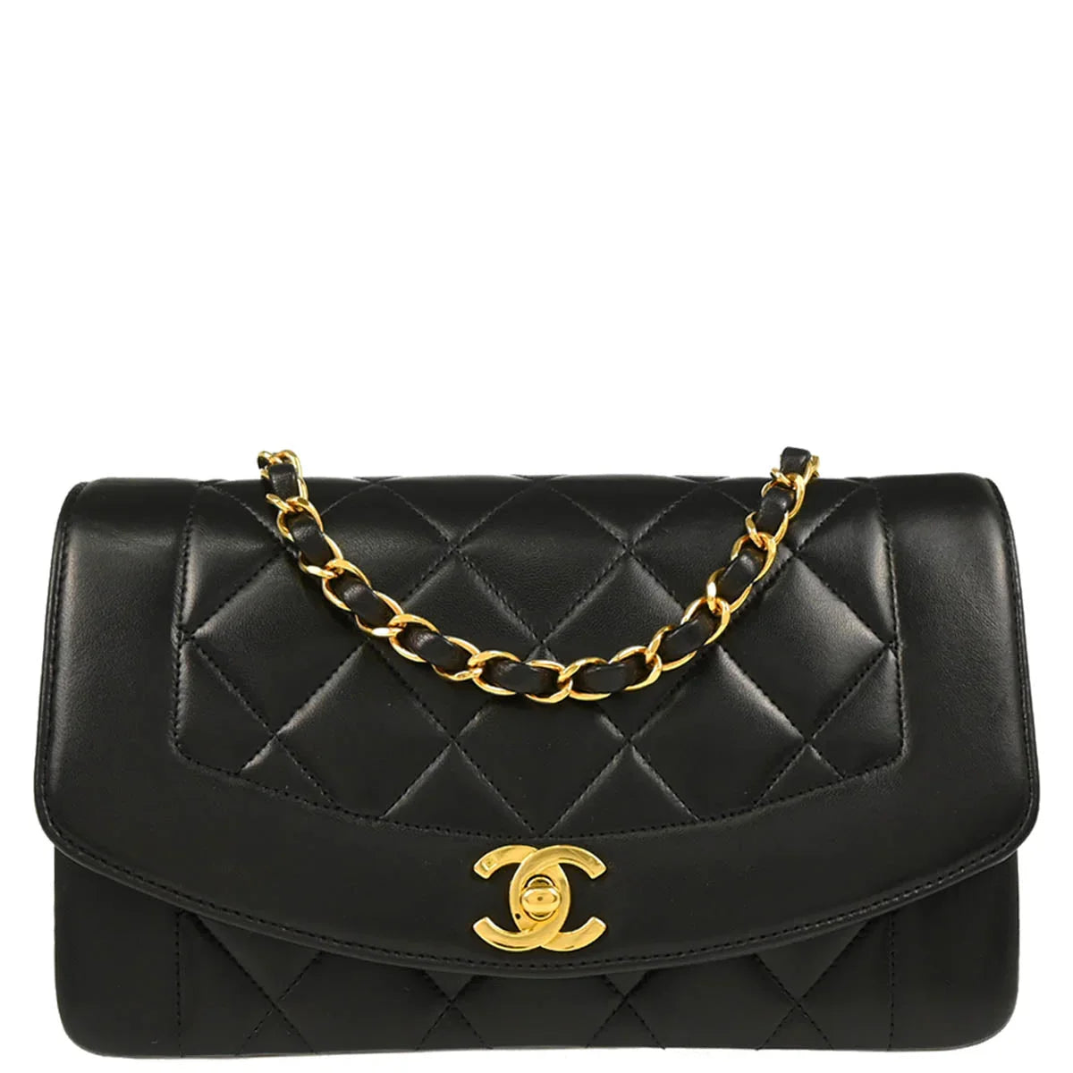 Chanel 1994-1996 Black Lambskin Small Diana Shoulder Bag
