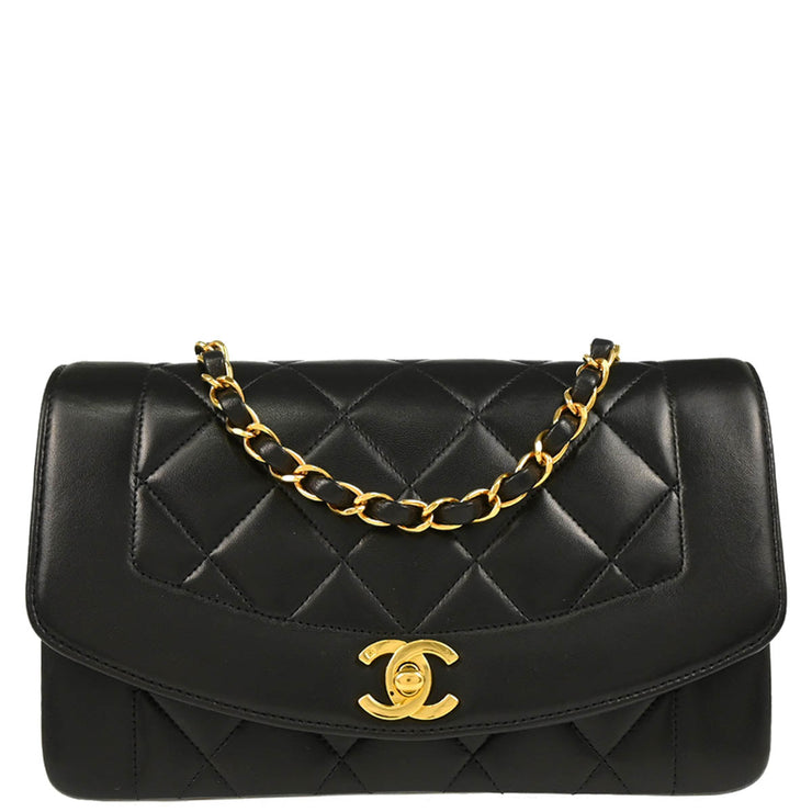 Chanel 1994-1996 Black Lambskin Small Diana Shoulder Bag
