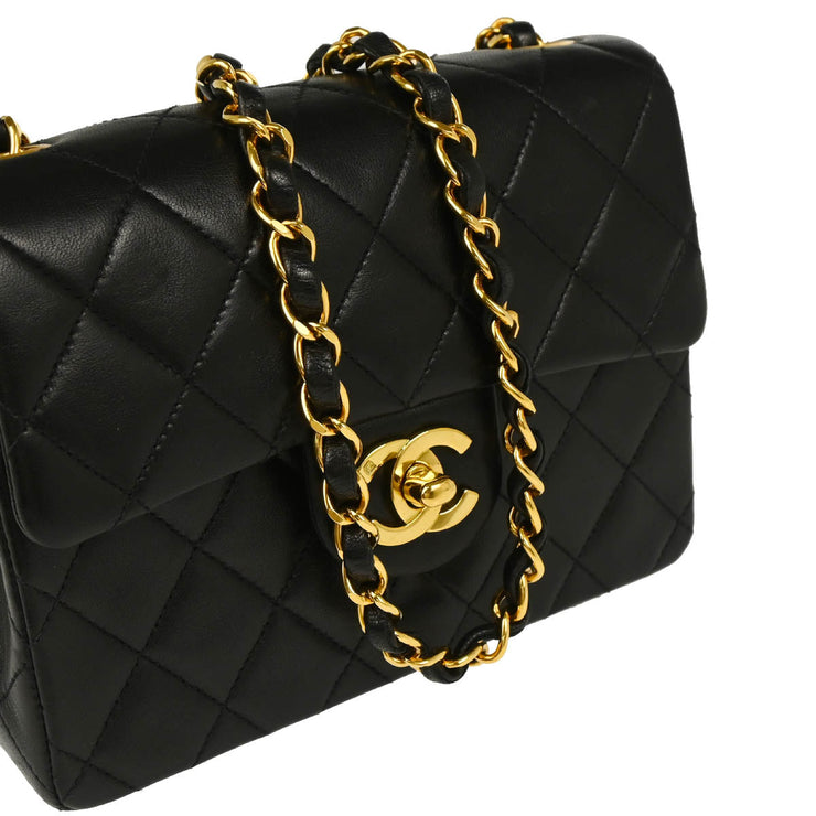 Chanel 1994-1996 Black Lambskin Mini Classic Square Flap Shoulder Bag 17