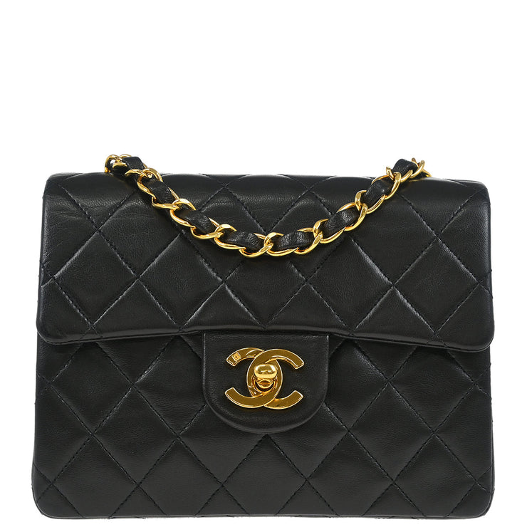 Chanel Black Lambskin Mini Classic Square Flap Shoulder Bag 17