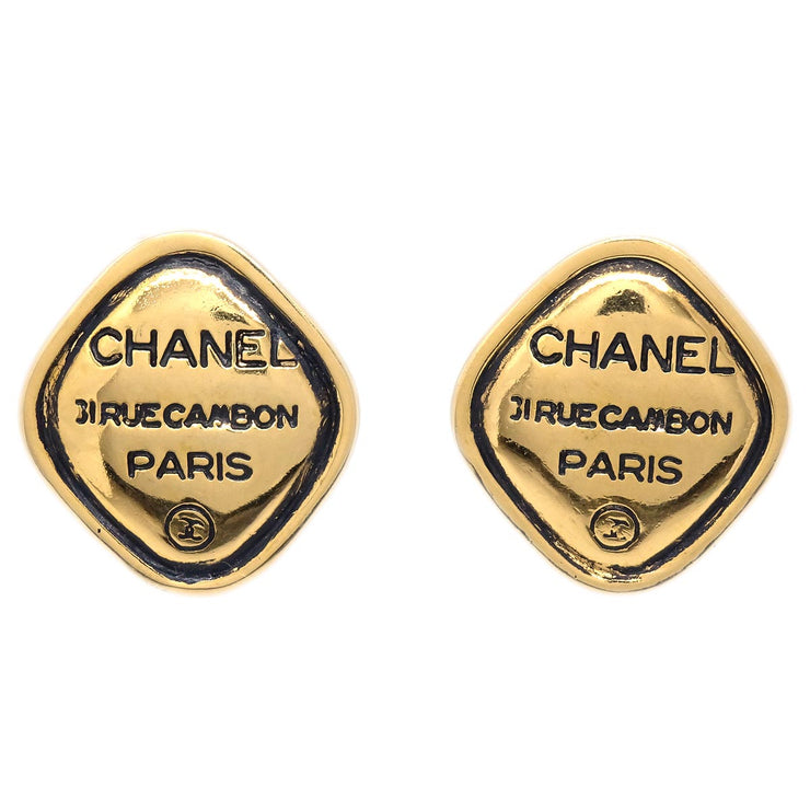 Chanel Rhombus Earrings Clip-On Gold 2441