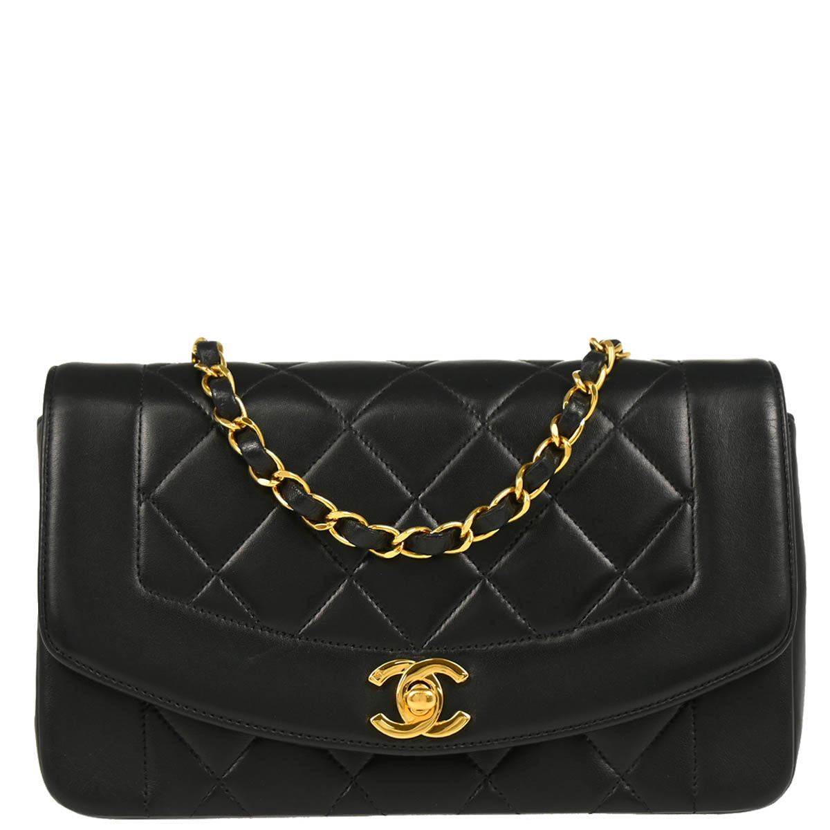 Chanel 1996-1997 Black Lambskin Small Diana Shoulder Bag