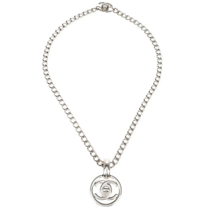 Chanel Turnlock Medallion Chain Pendant Necklace Silver 97P