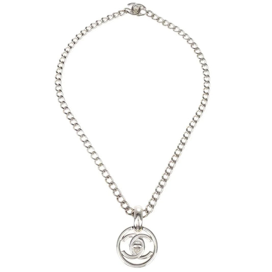 Chanel Turnlock Medallion Chain Pendant Necklace Silver 97P