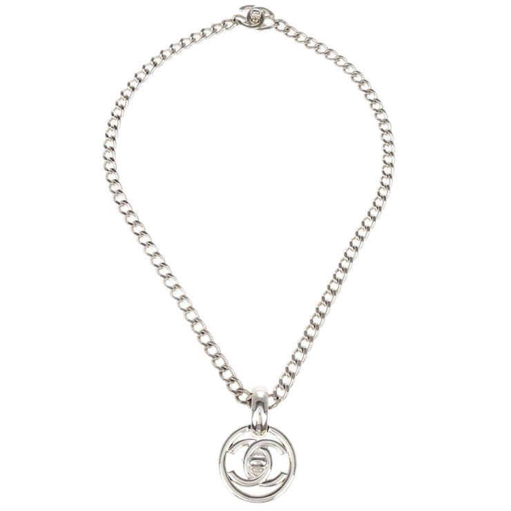 Chanel Turnlock Medallion Chain Pendant Necklace Silver 97P