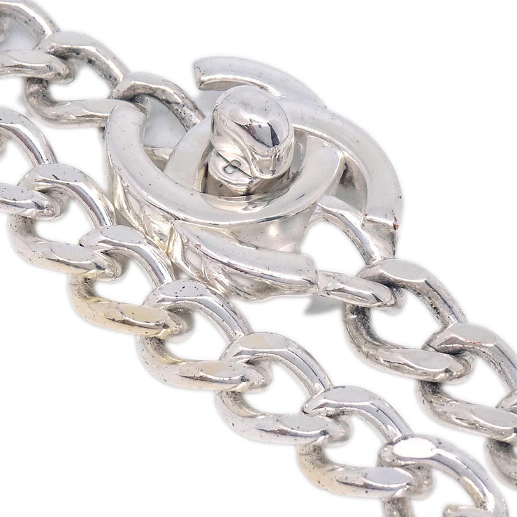 Chanel Turnlock Medallion Chain Pendant Necklace Silver 97P
