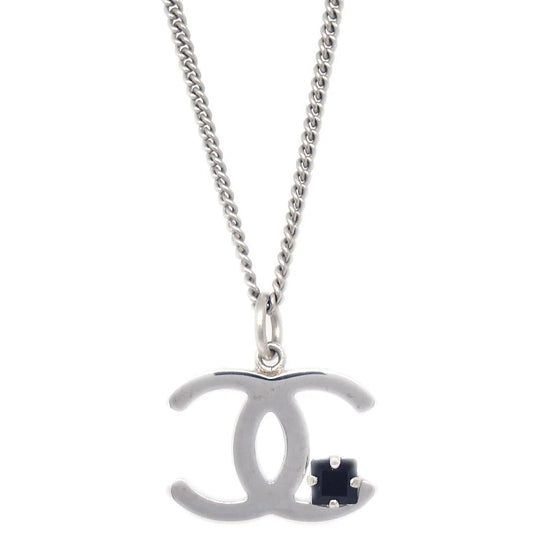 Chanel CC Chain Necklace Pendant Rhinestone Silver 05P
