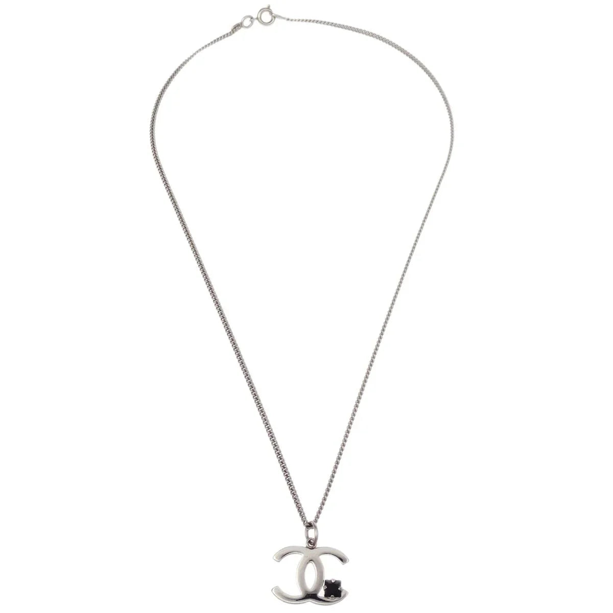 Chanel CC Chain Necklace Pendant Rhinestone Silver 05P
