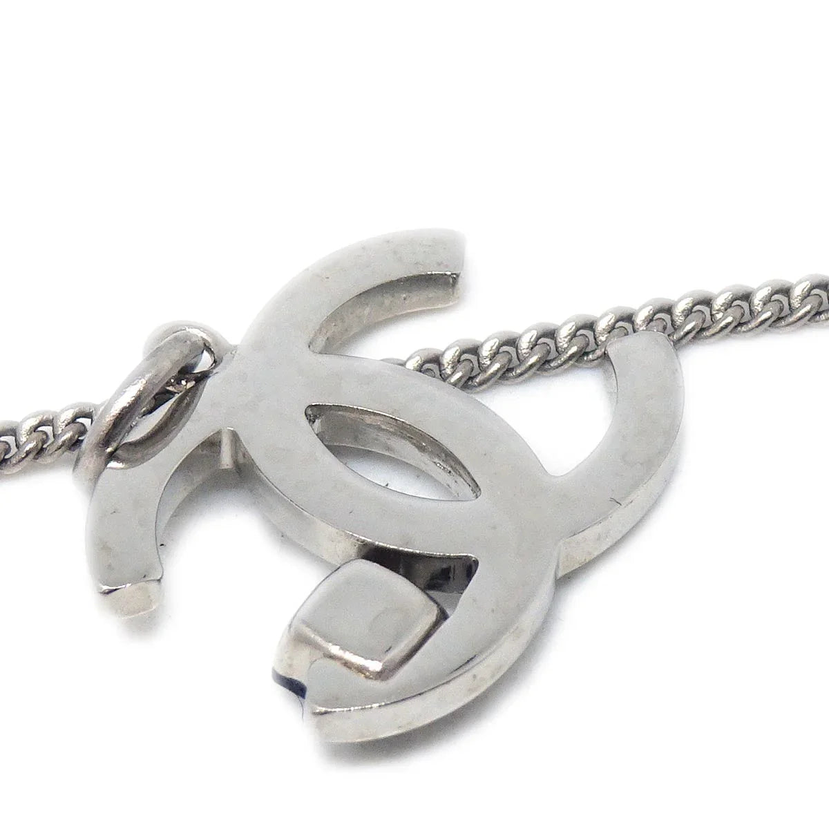 Chanel CC Chain Necklace Pendant Rhinestone Silver 05P