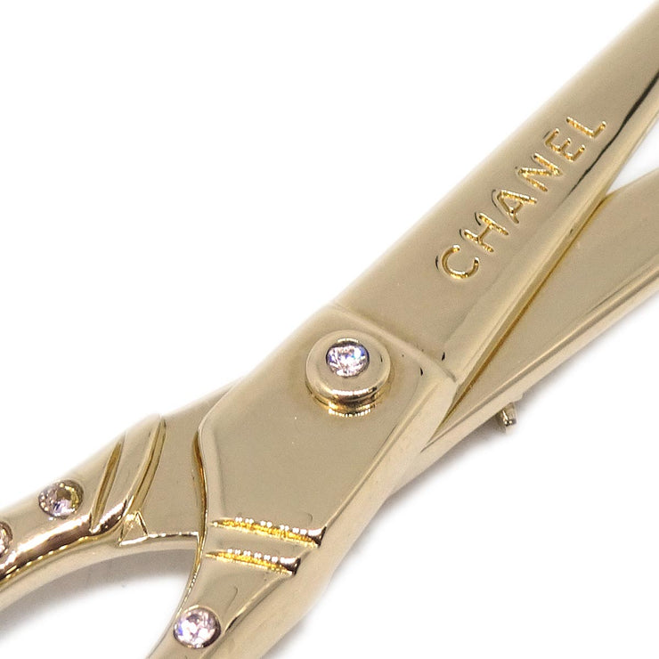 Chanel Scissors Brooch Pin Gold Rhinestone 02P