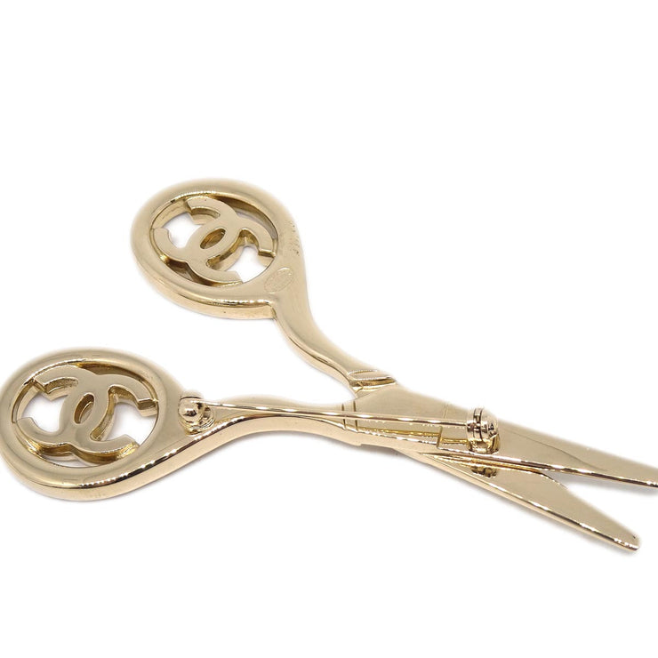 Chanel Scissors Brooch Pin Gold Rhinestone 02P
