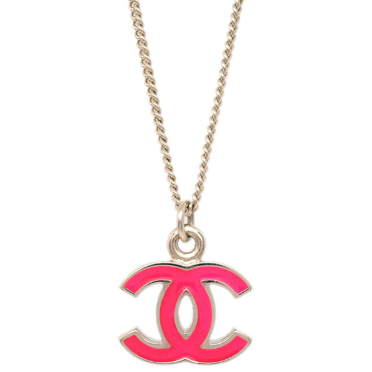 Chanel Silver Pink CC Pendant Necklace 04A