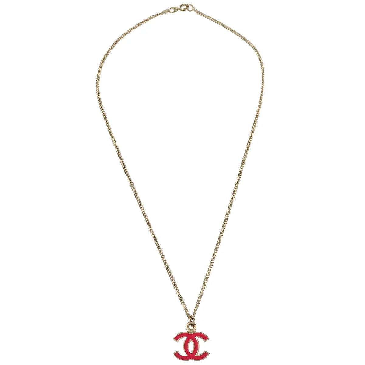 Chanel Silver Pink CC Pendant Necklace 04A