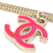 Chanel Silver Pink CC Pendant Necklace 04A