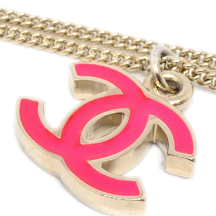 Chanel Silver Pink CC Pendant Necklace 04A